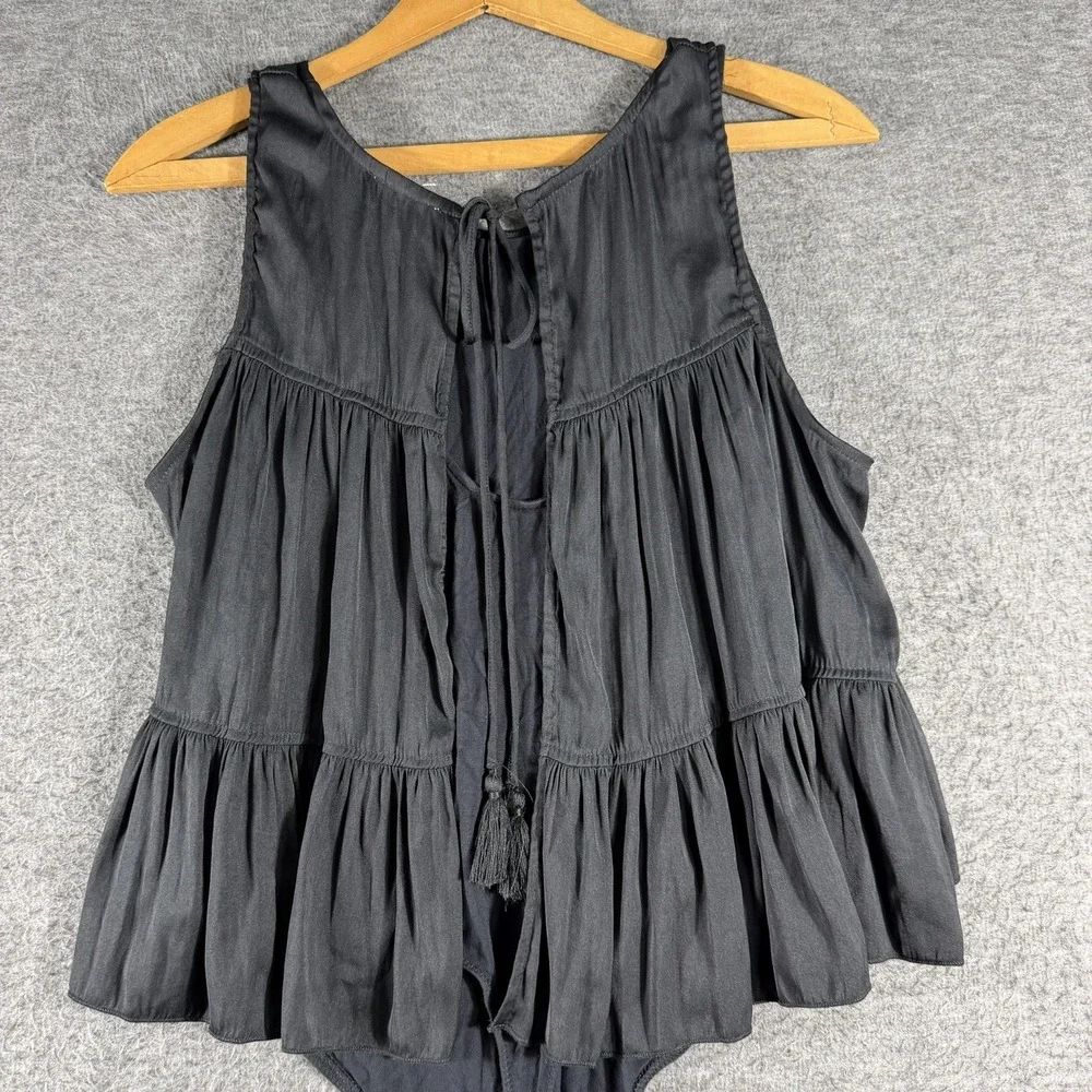 Free People Intimately Pretty Please  Open Tie Back Black Bodysuit Size Medium
